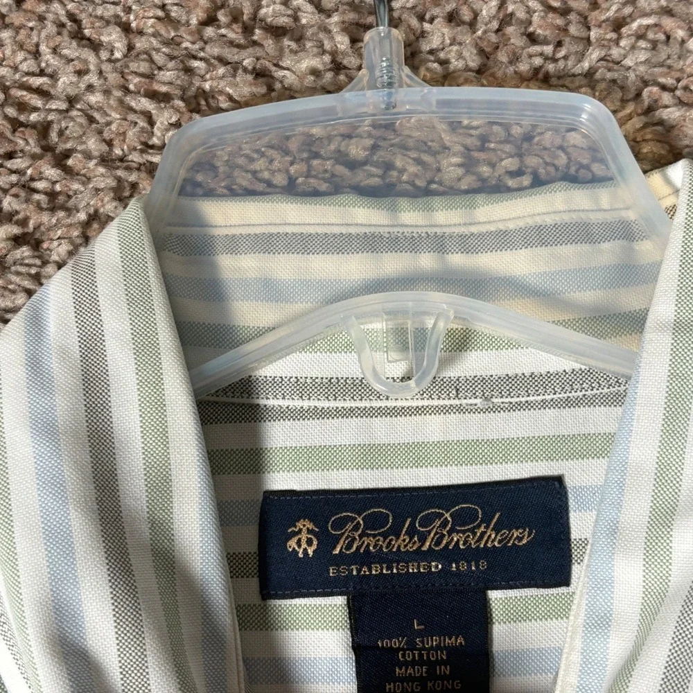 Brooks Brothers Mens Large L Supima Cotton Striped Button Down Shirt Logo